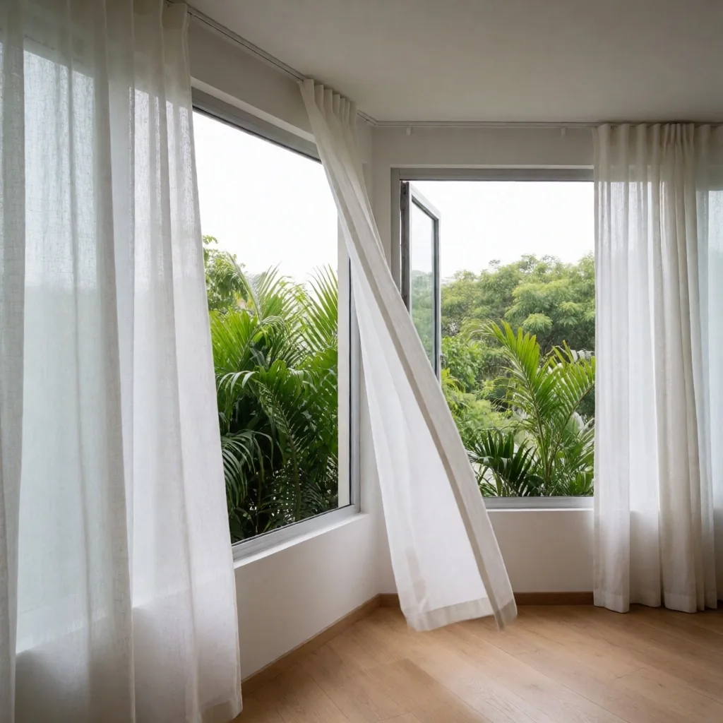Ventanal con ventilación cruzada y vista a vegetación en apartamento renovado