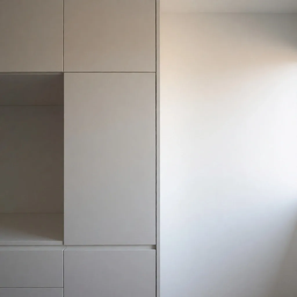 Interior minimalista con carpintería blanca y acabados precisos