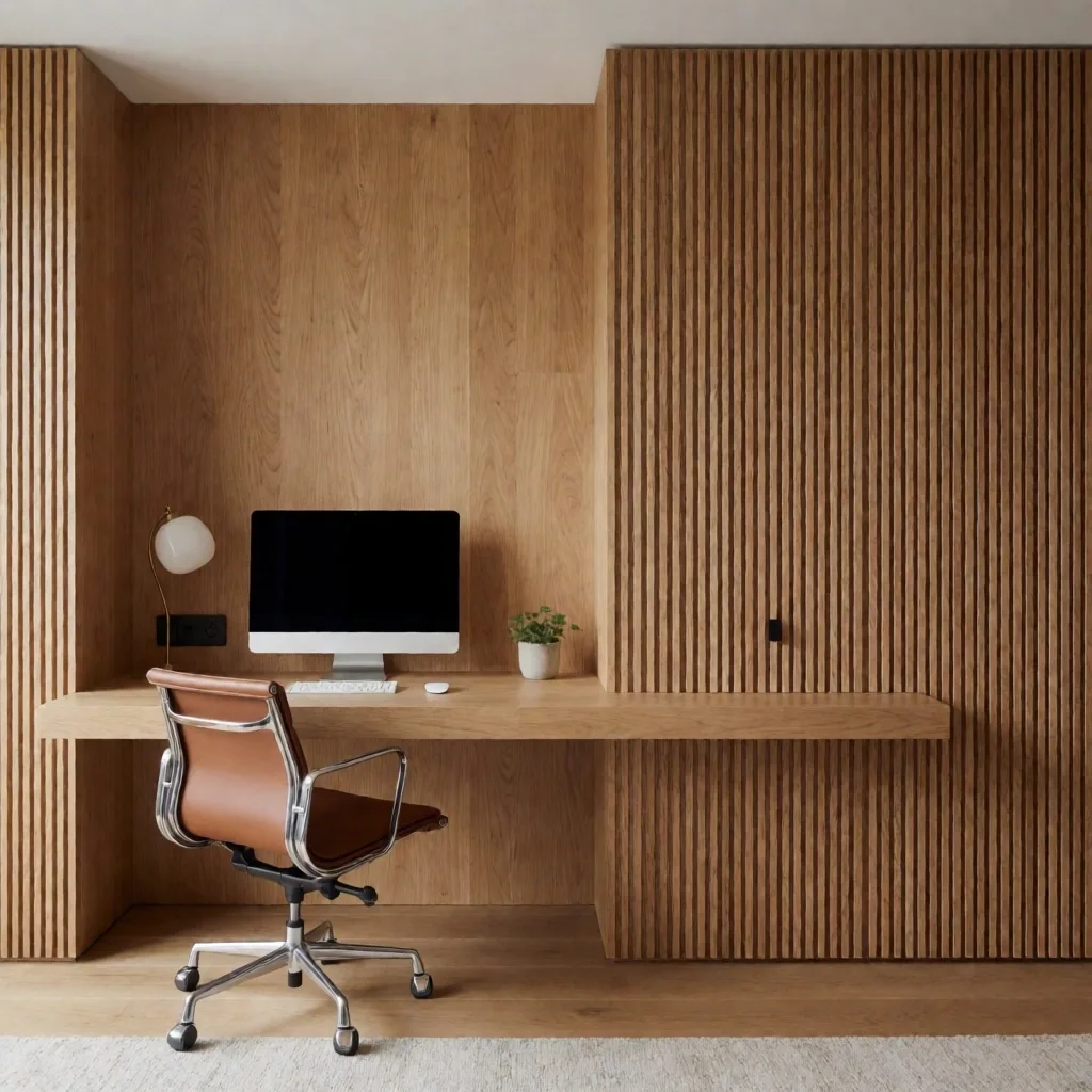 Oficina en casa con paneles acústicos y mobiliario ergonómico