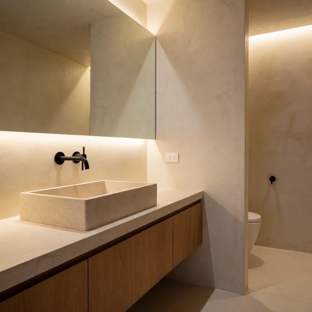 Baño renovado con acabados de microcemento