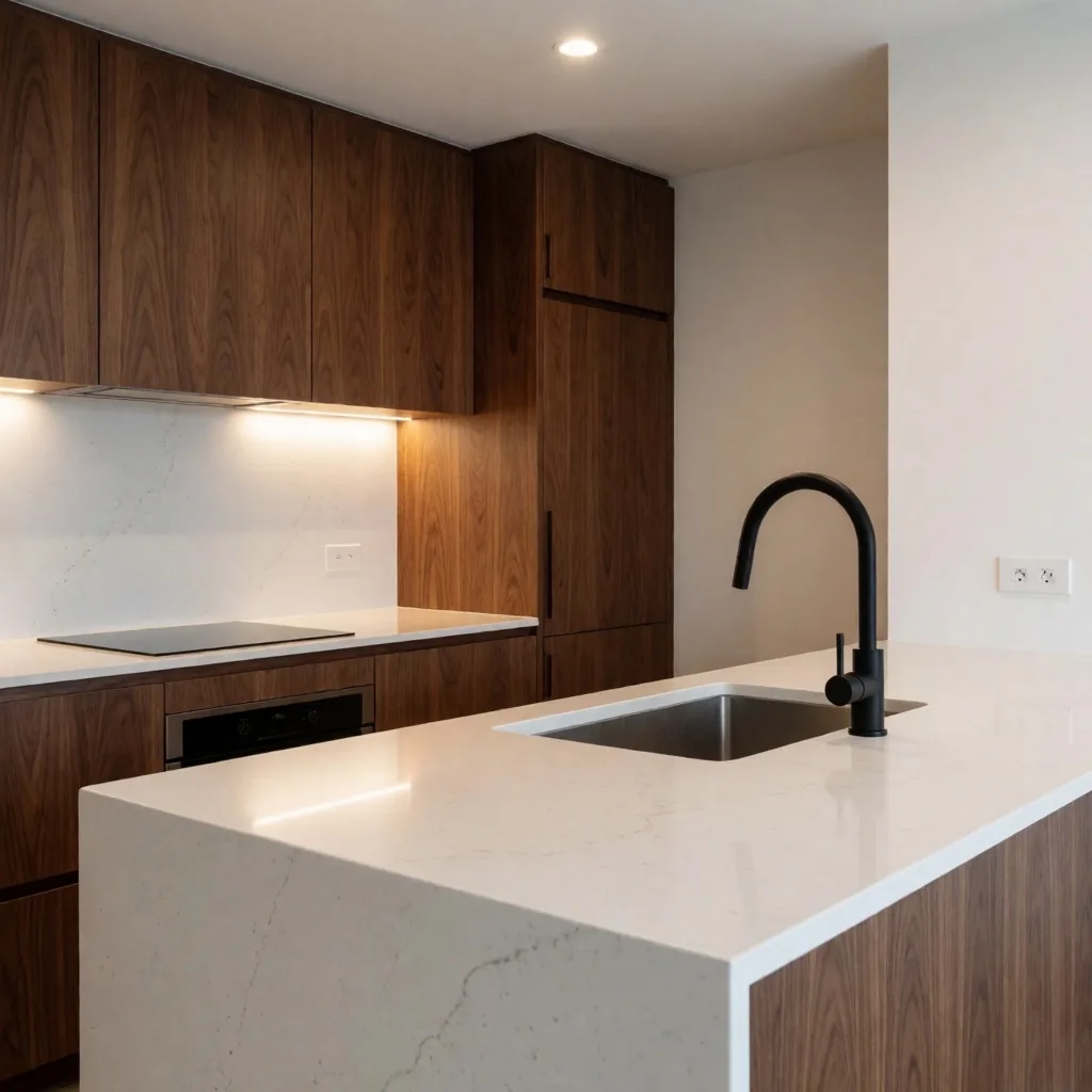 Cocina renovada con isla y carpintería a medida
