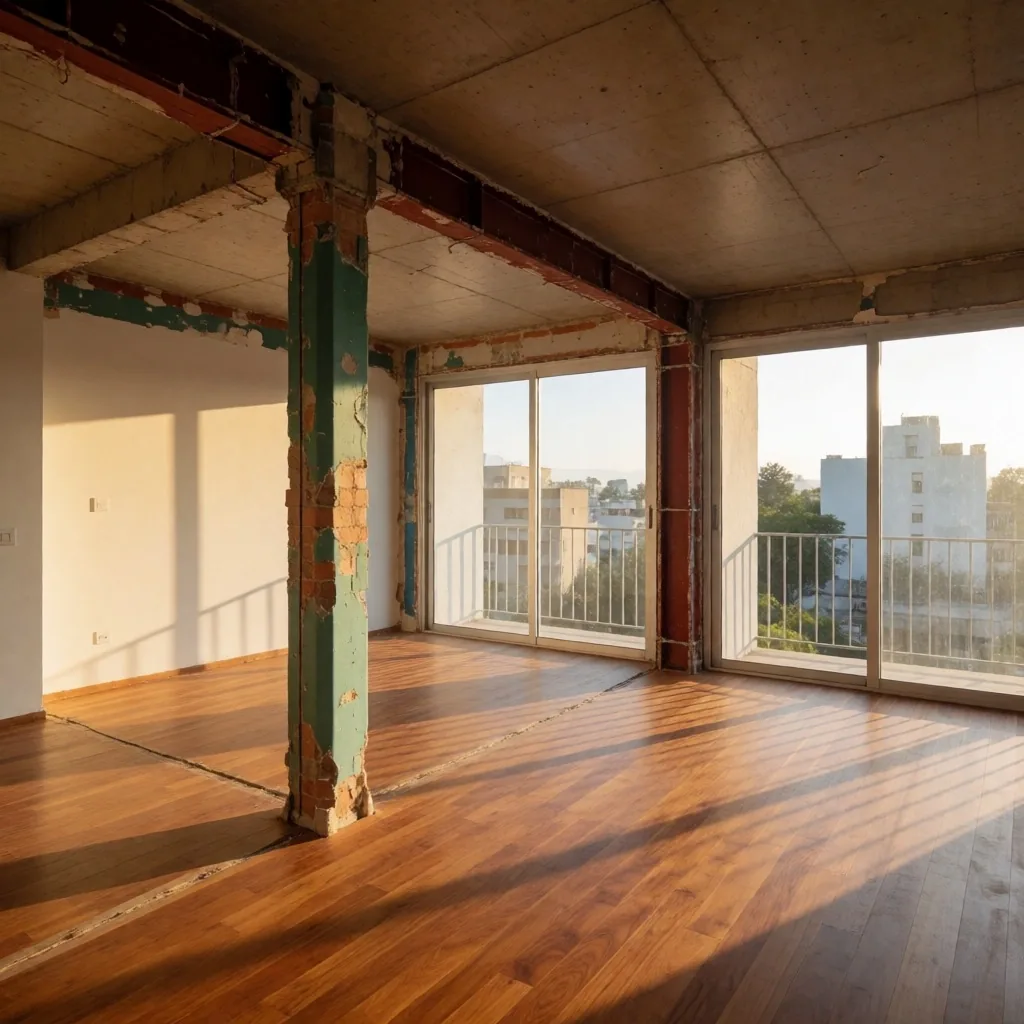Interior de apartamento en renovación en Cali con luz de tarde